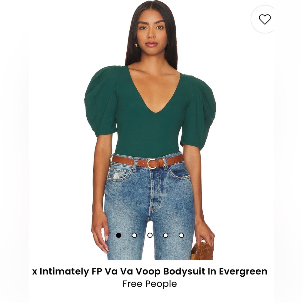 Free People pine Green puff sleeve bodysuit size small